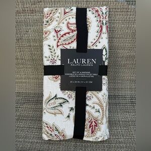 Ralph Lauren Cream Red Green Christmas Paisley Cotton Napkin Set 4pc